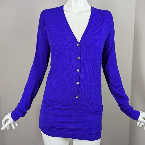 Theory Royal Blue Merino Wool Cardigan Sweater Size S Soft Lightweight Long - Picture 2 of 9